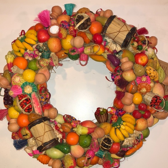 Hand made miniature clay fruit wreath to add color for the holidays!
